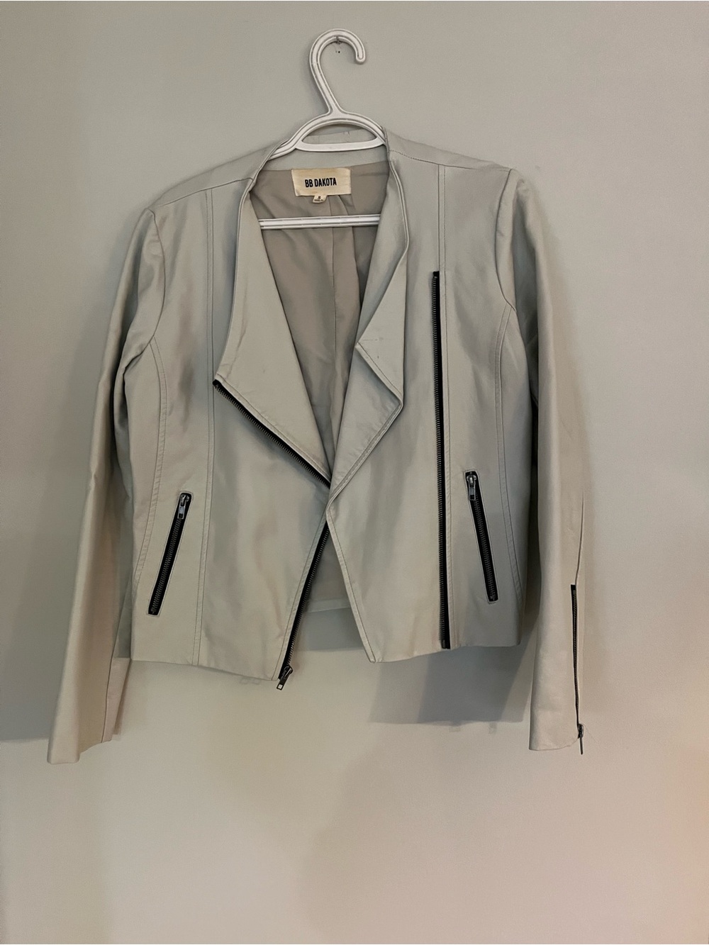 BB Dakota Light Gray Asymmetrical Moto Leather Jacket